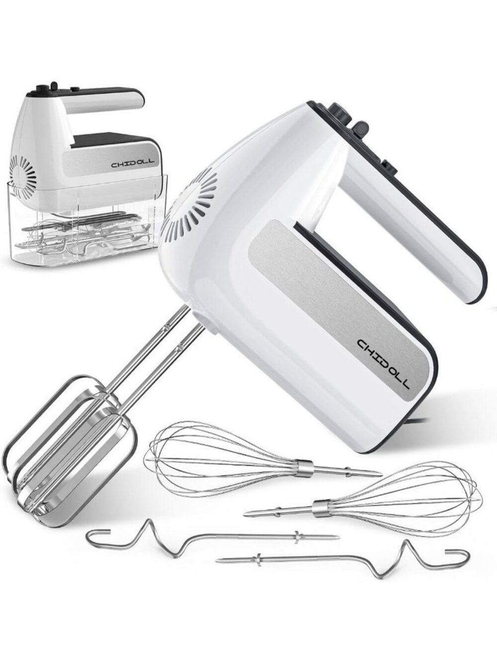 Powerful 5-Speed Electric Hand Mixer with Turbo, 800W, 6 Attachments & Storage